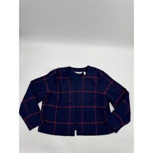 Beautiful by Lawrence Zarian Blazer Women's XL Blue Plaid Long Sleeve Open Front